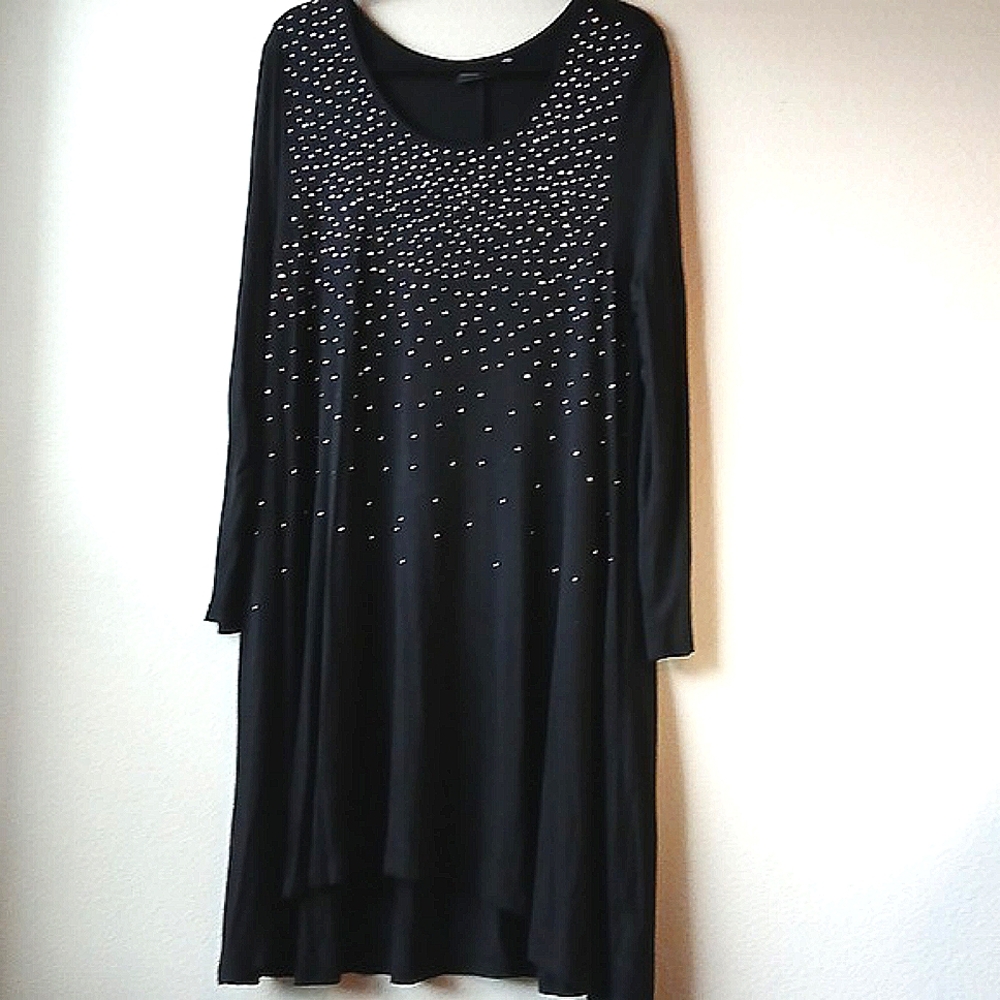 Nina Leonard Elegant Black Studded Dress